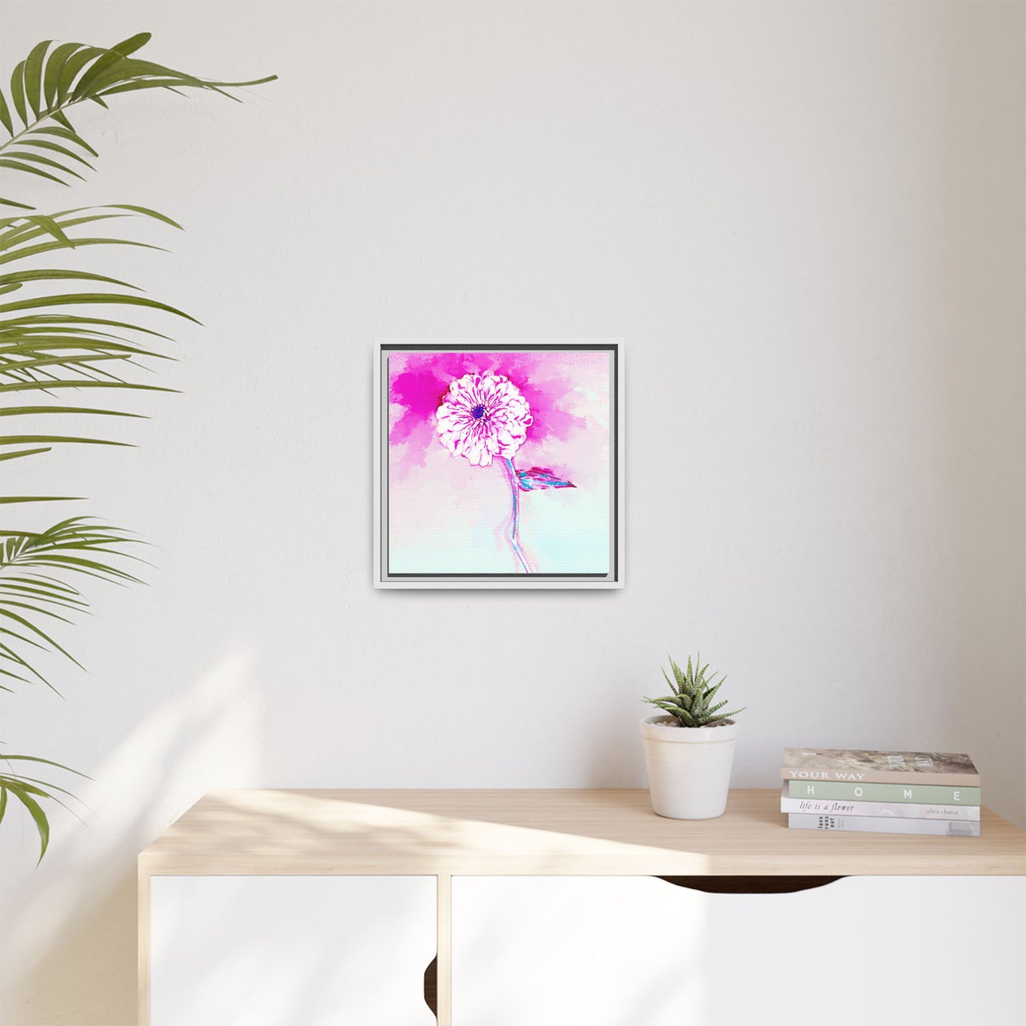 Zinnia Color Splash Matte Canvas Bright Raspberry Framed