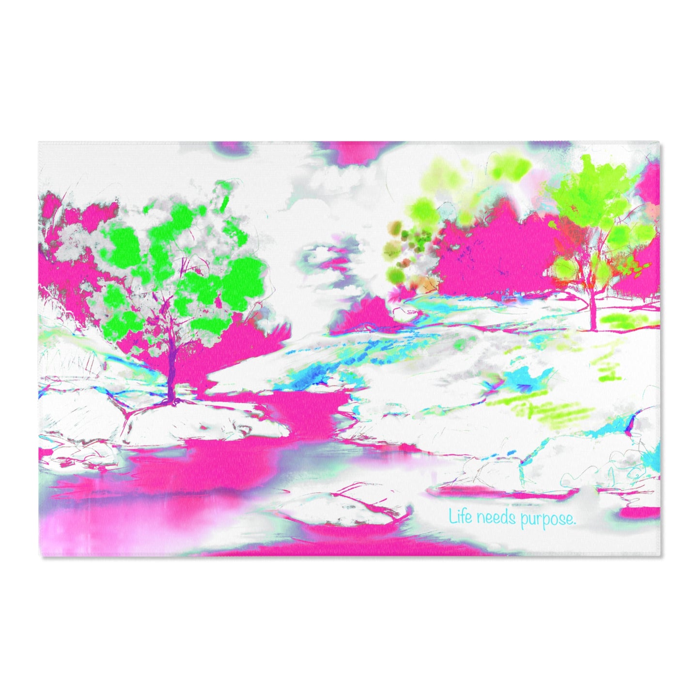Inspirational Landscapes Indoor Area Rug,  "Life needs Purpose" , Raspberry and Green