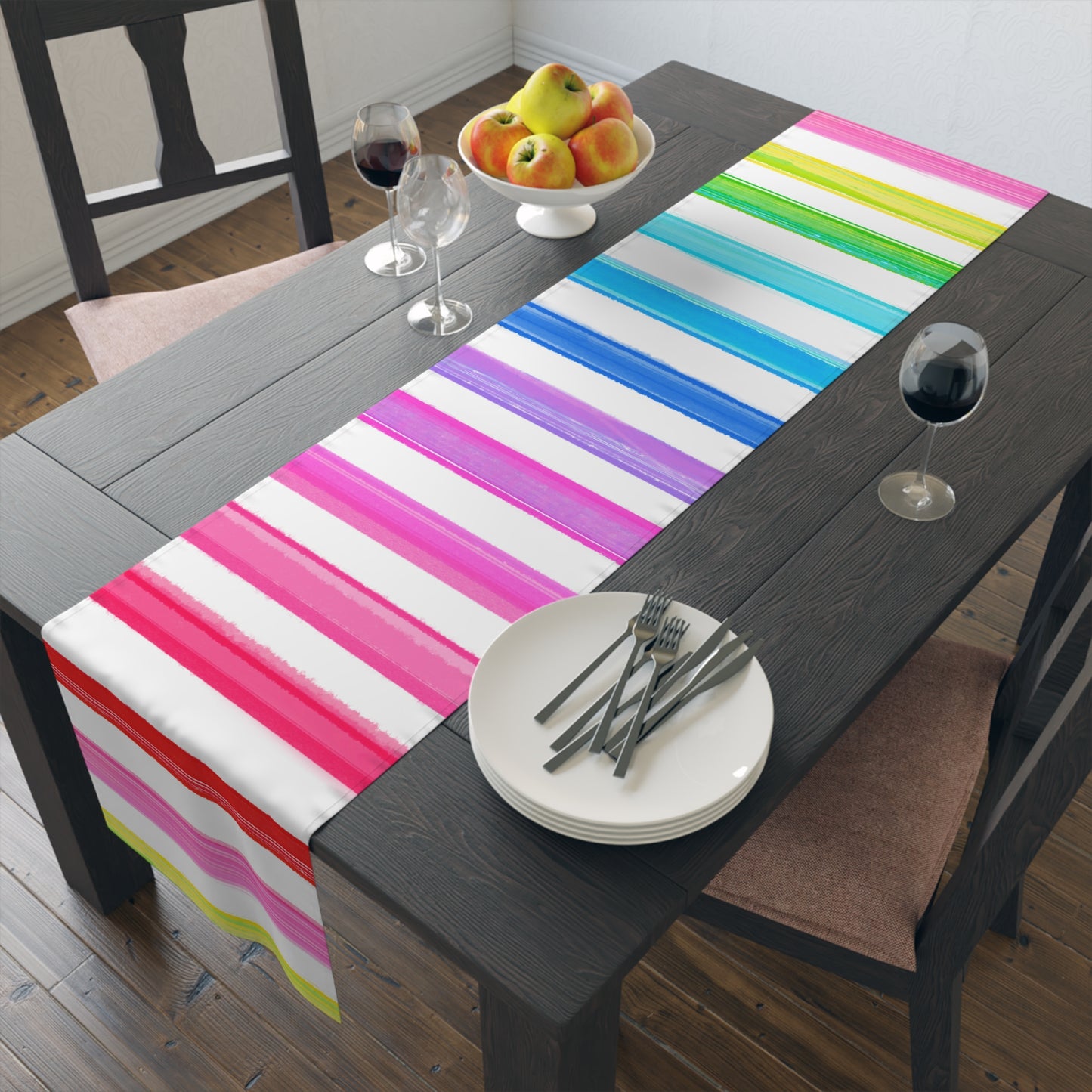Watercolor Stripe Table Runner, Multi color 16" x72"