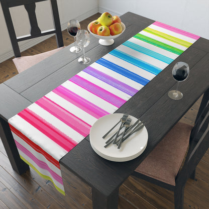 Watercolor Stripe Table Runner, Multi color 16" x72"