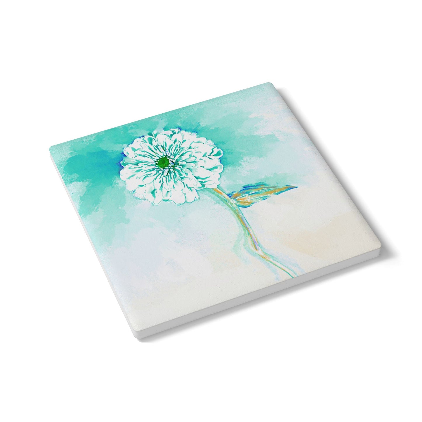Zinnia Ceramic Coaster, Aqua