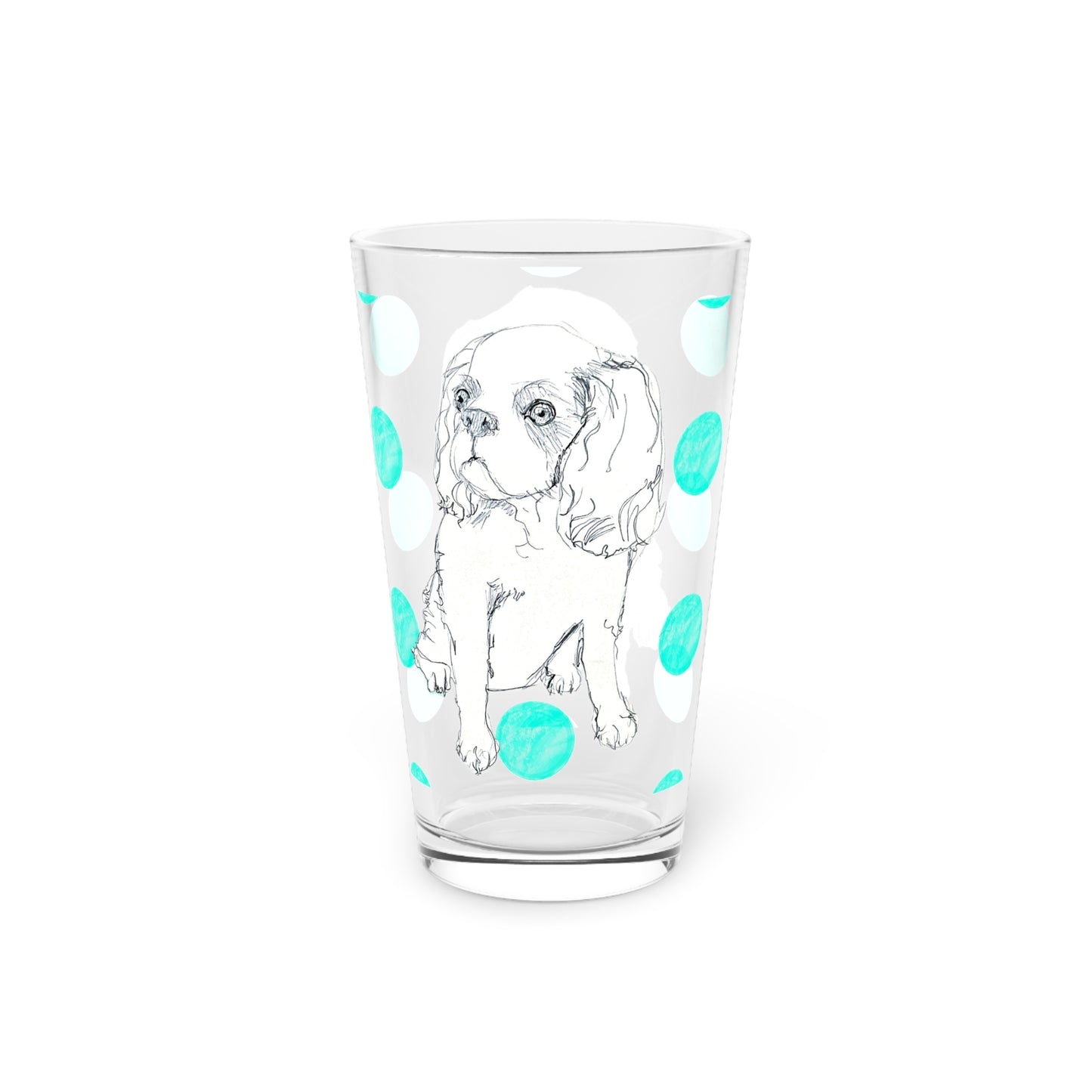 Dogi Fun and Polka Dots Pint Glass in Aqua, Cocker Spaniel, 16oz