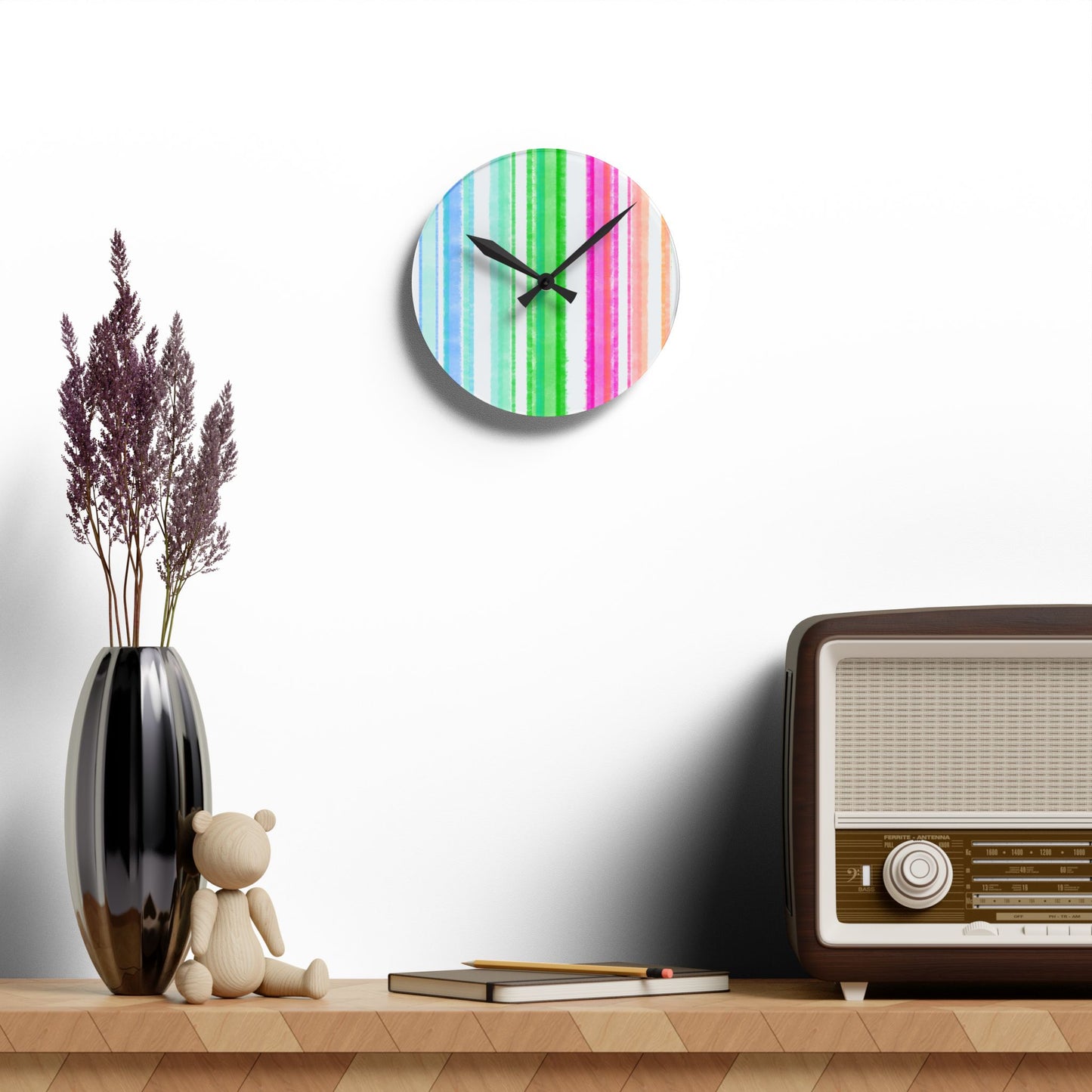 Watercolor Stripes  Acrylic Wall Clock