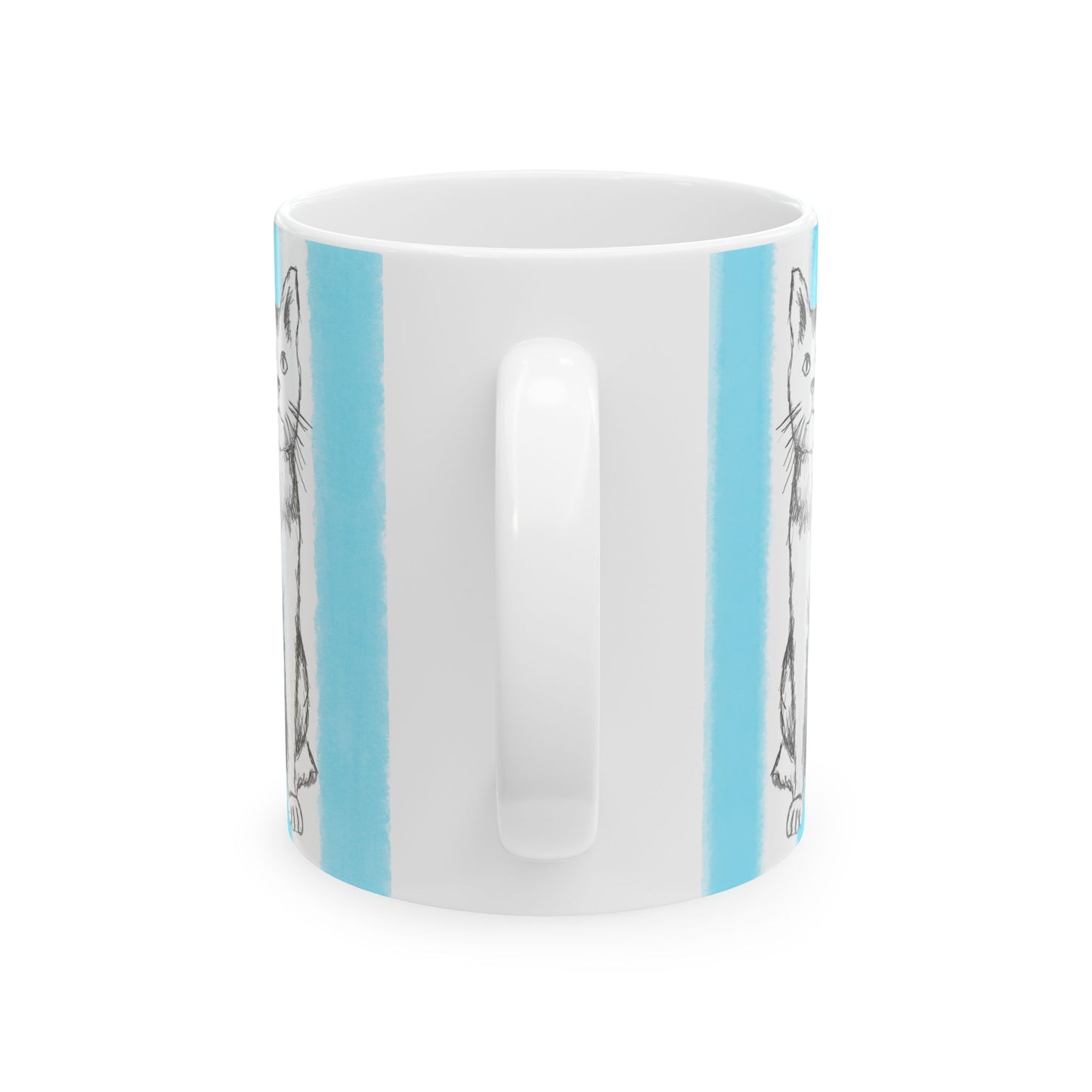 Kitty Fun Mug with Aqua Stripes