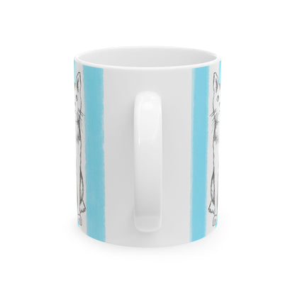 Kitty Fun Mug with Aqua Stripes