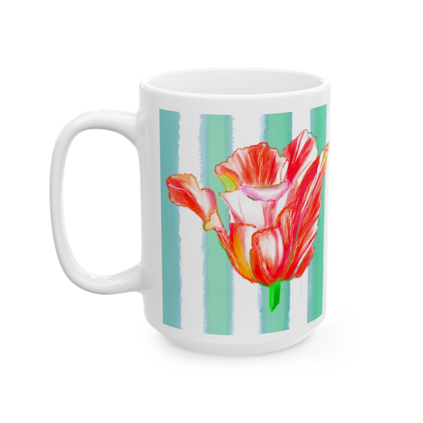 Dancing Tulips Mug Teal Orange