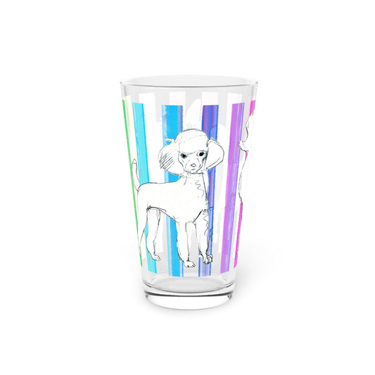 Dogi Butterfly Flutter Pint Glass (Rainbow Multicolored Stripe) 16oz. Poodle
