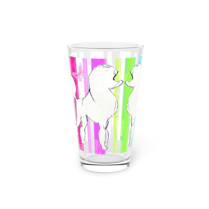 Dogi Butterfly Flutter Pint Glass, 16 oz (Multi-color) Poodle