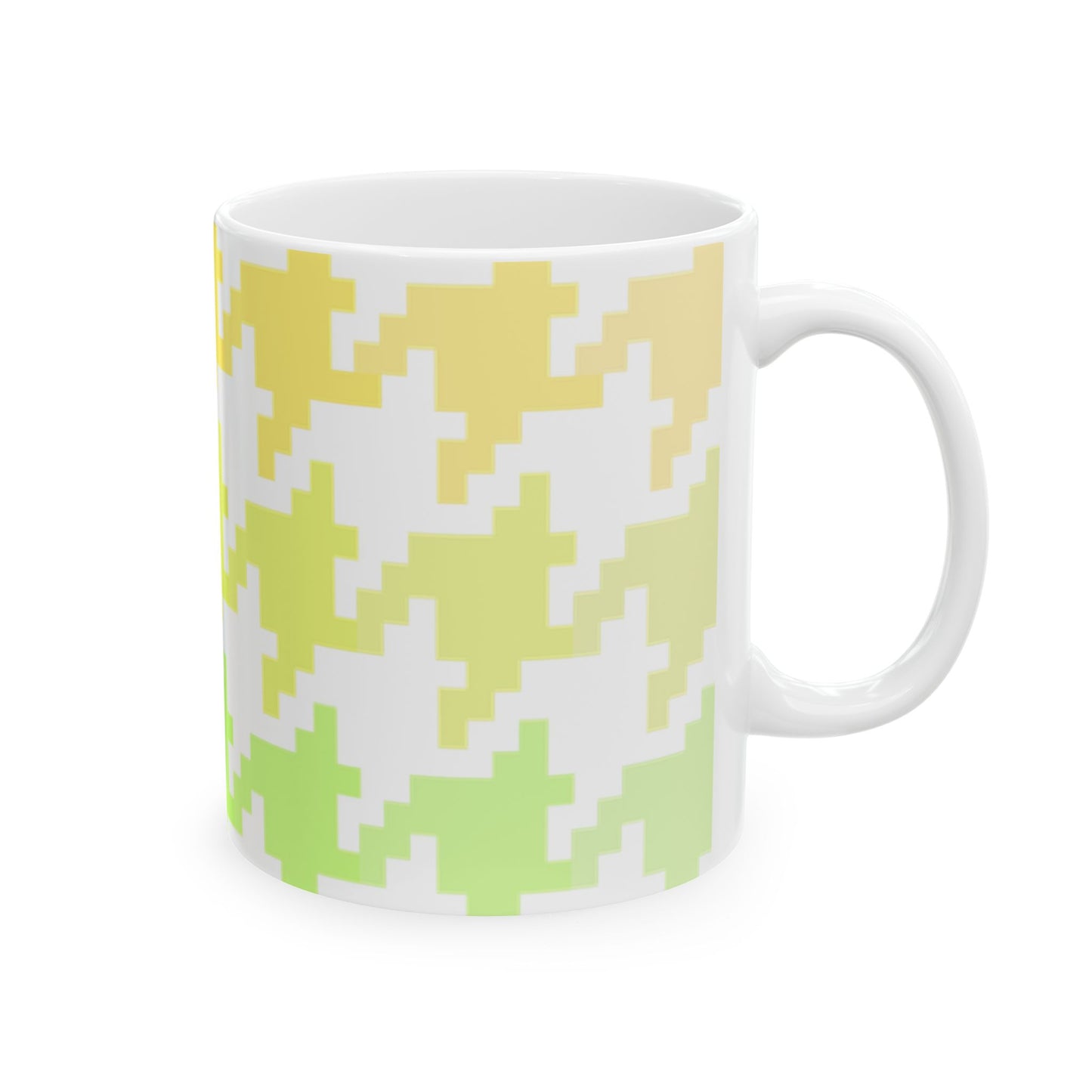 Houndstooth Fun  in Yellow and Green Ceramic Mug, 11oz