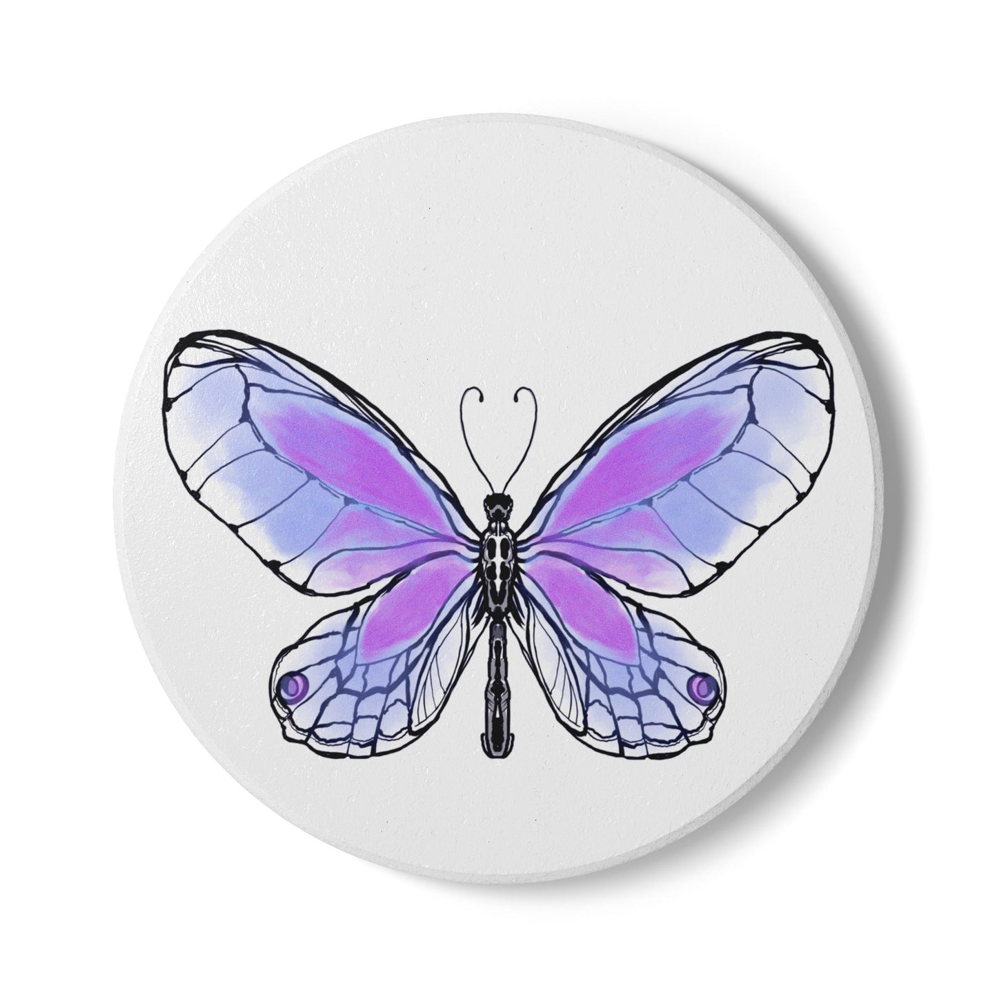 Butterfly Blossom Romp Ceramic Coaster, Lavender