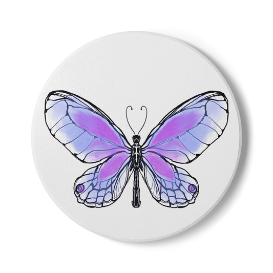 Butterfly Blossom Romp Ceramic Coaster, Lavender