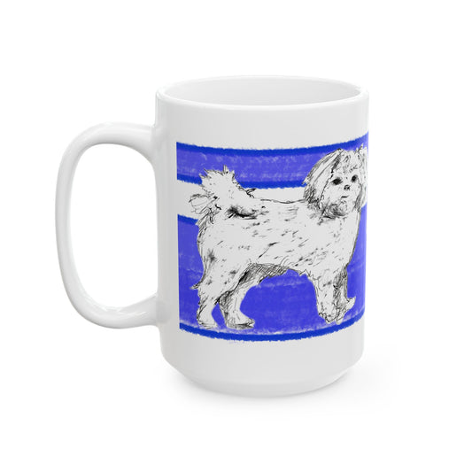 Mega Stripe Dogi Butterfly Flutter Ceramic Mug, (11oz, 15oz), Ultramarine Shih Tzu