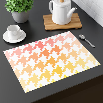 Houndstooth Fun , Cotton Twill Placemat, pink/orange/yellow, Creamy White Fabric Background