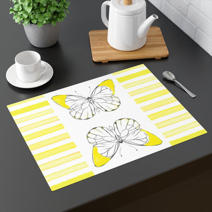 Butterfly Chroma Stripe Placemat, 1 pc, Yellow,  (Fabric Background Creamy White)