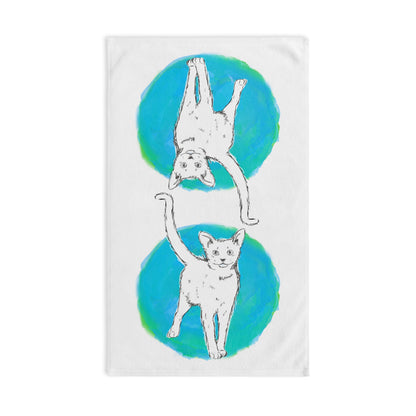 Kitty Fun Hand Towel Aqua Polka Dots