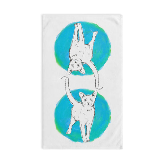 Kitty Fun Hand Towel Aqua Polka Dots