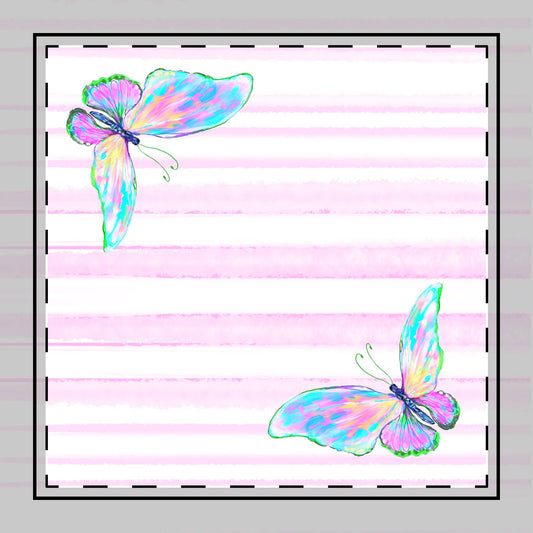 Butterfly Blossom Whirl Cotton Twill Napkin, Blue/Pink, Fabric Background Creamy White, #4