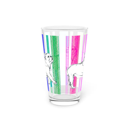 Dogi Fun Pint Glass, 16oz (Watercolor Stripe) Bulldog