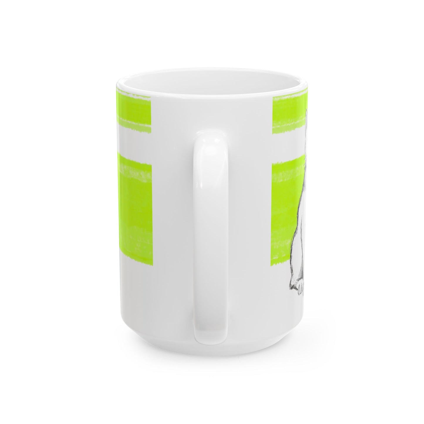 Mega Stripe Kitty Butterfly Flutter Ceramic Mug  Lime