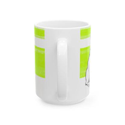Mega Stripe Kitty Butterfly Flutter Ceramic Mug  Lime