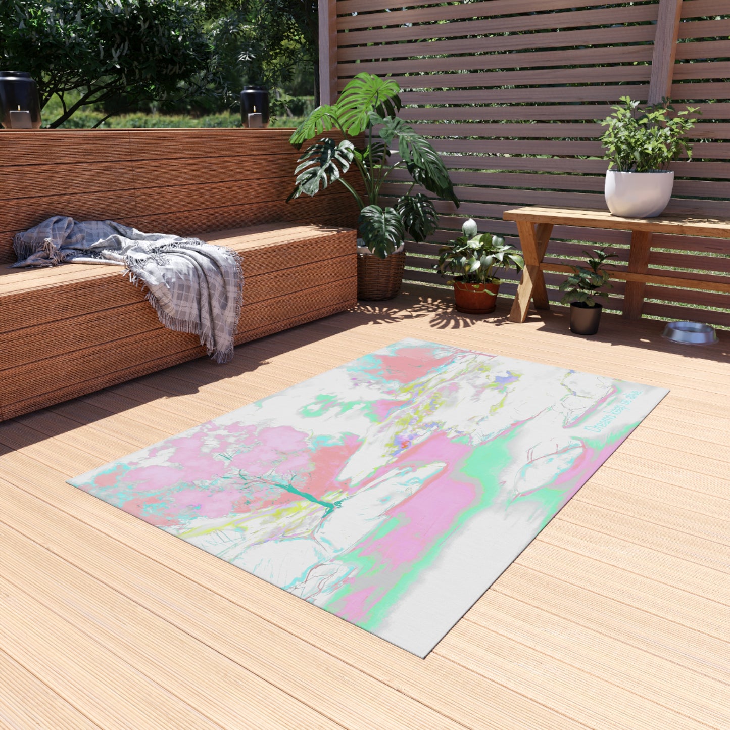 Inspirational Landscapes Indoor/Outdoor Area Rug "Dreams keep us alive", blues and pinks