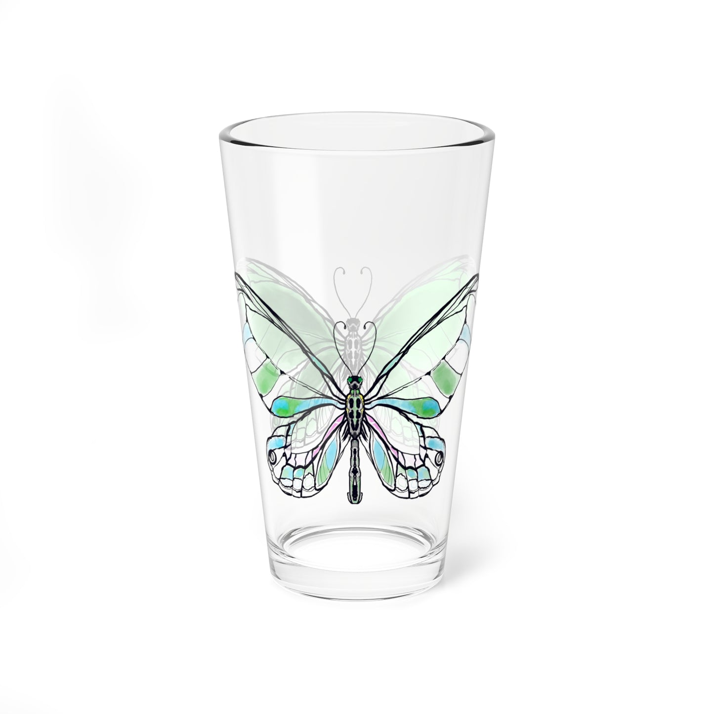 Mixing Glass, 16oz Butterfly Colorful Watercolor