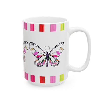 Mugs Butterfly Rainbow Stripe Ceramic Mug in Pink
