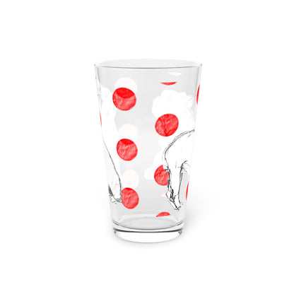 Dogi Fun and Polka Dots Pint Glass in Red, French Bulldog, 16oz