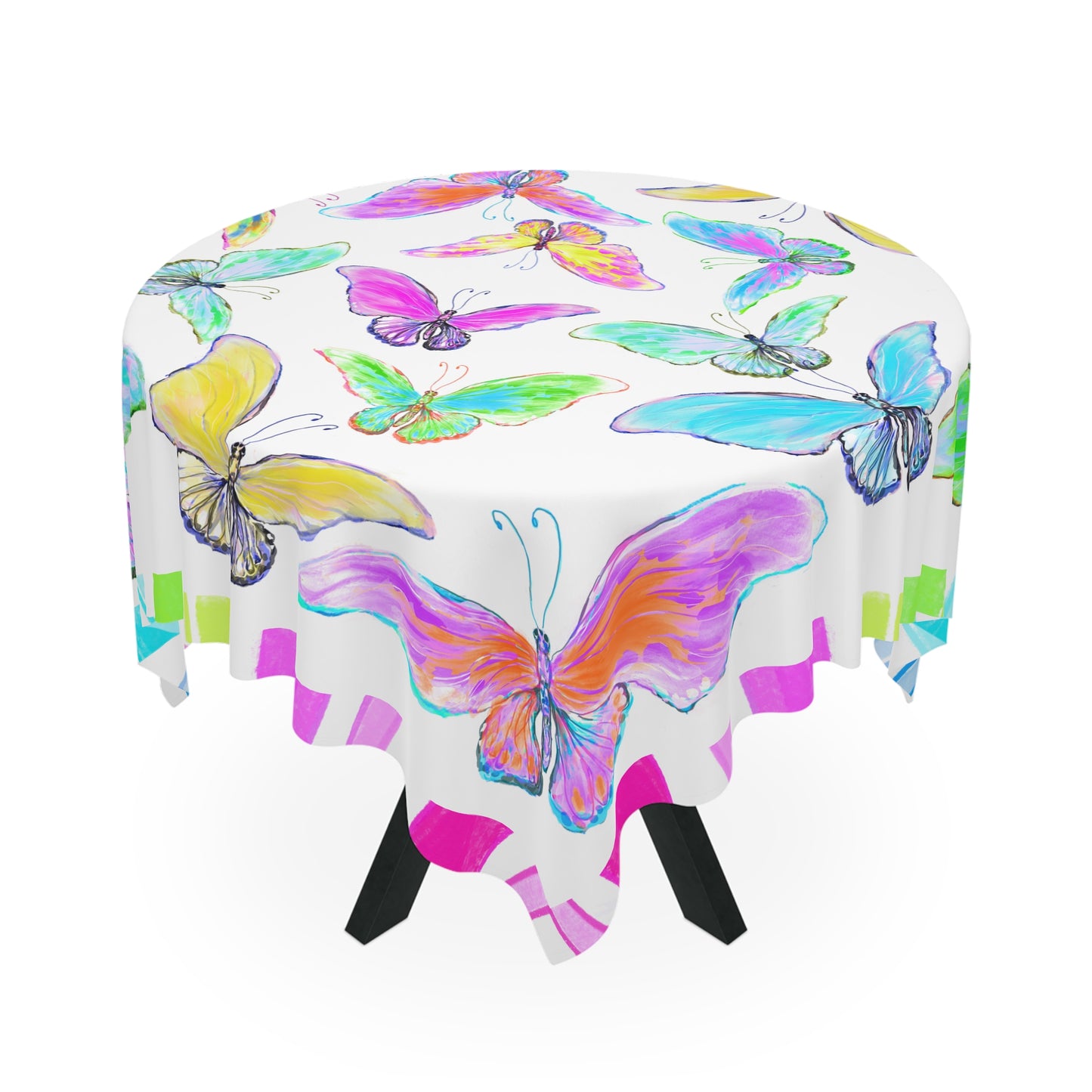 Butterfly Jive Tablecloth  Multi color stripes and mutti (square, 55" x 55")