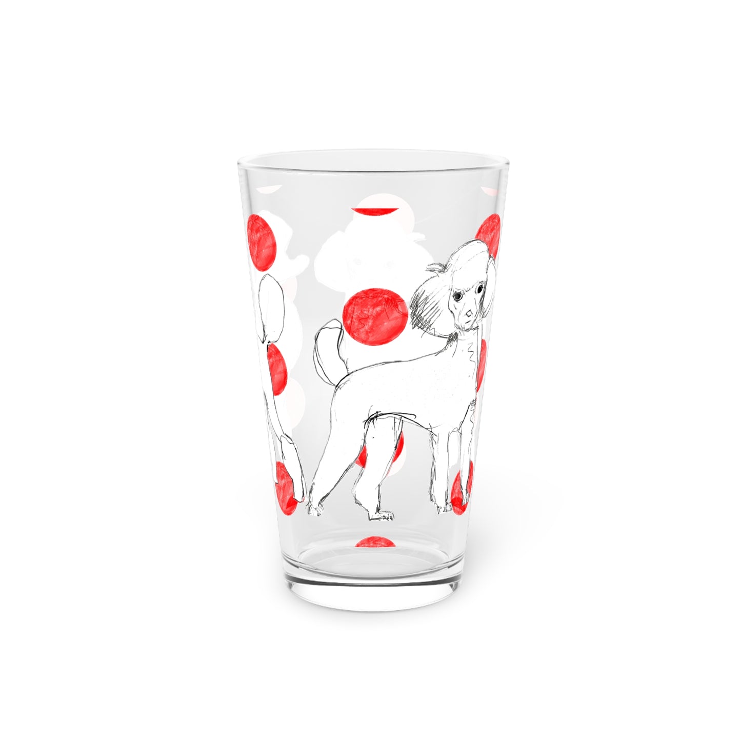 Dogi Fun and Polka Dots Pint Glass in Red, Poodle, 16oz