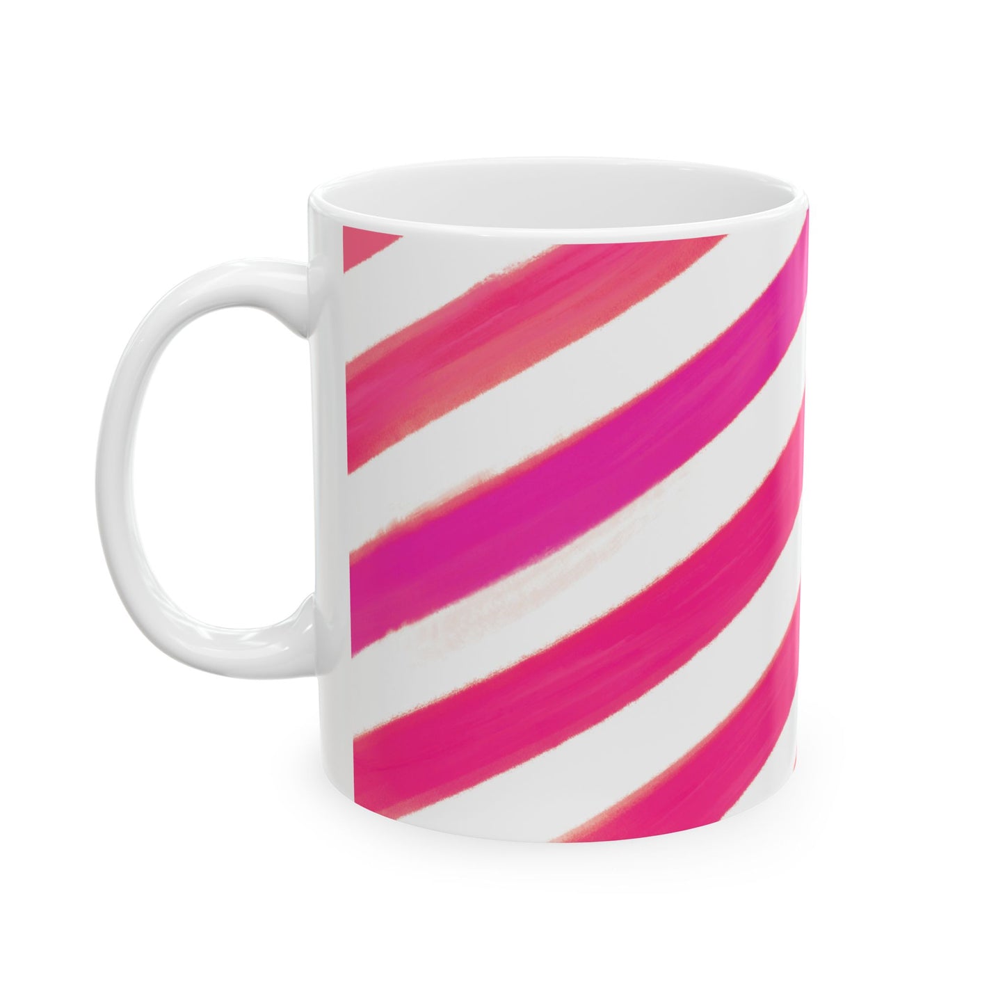 Diagonal Stripe Ceramic Mug in Raspberry, 11oz