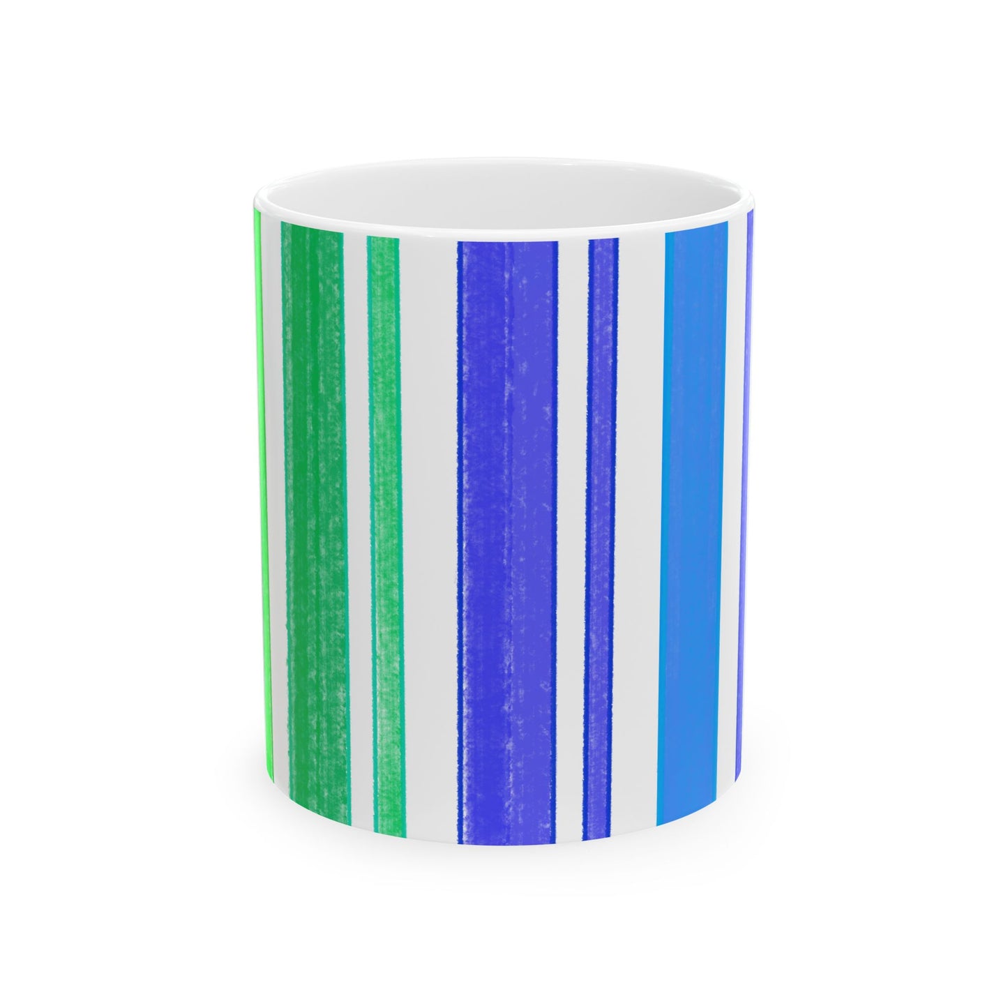 Butterfly Flutterstripe Ceramic Mug, Blues and Greens ( 2 sizes available 11oz and 15oz)