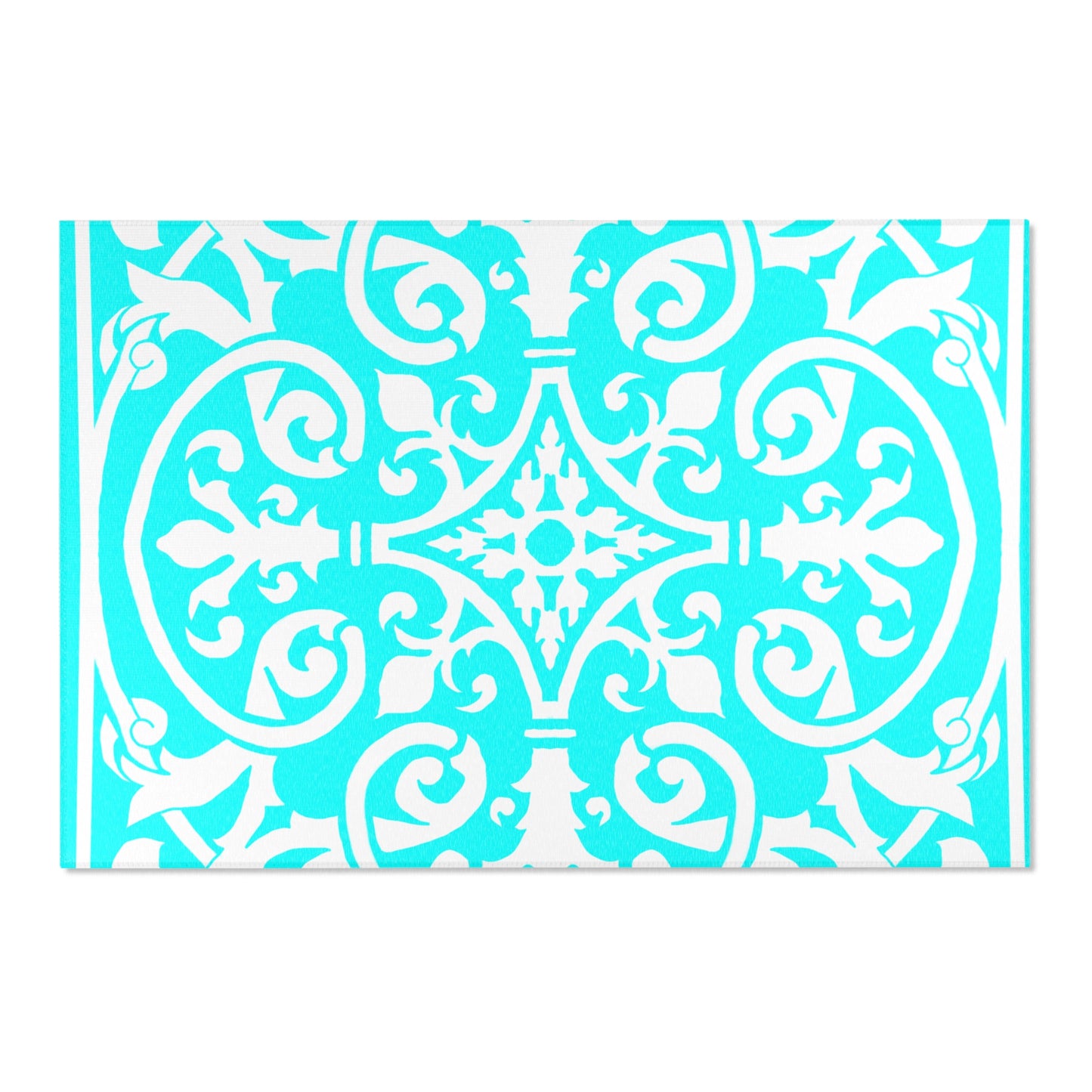 Scrollwork Indoor/Outdoor Rug Aqua