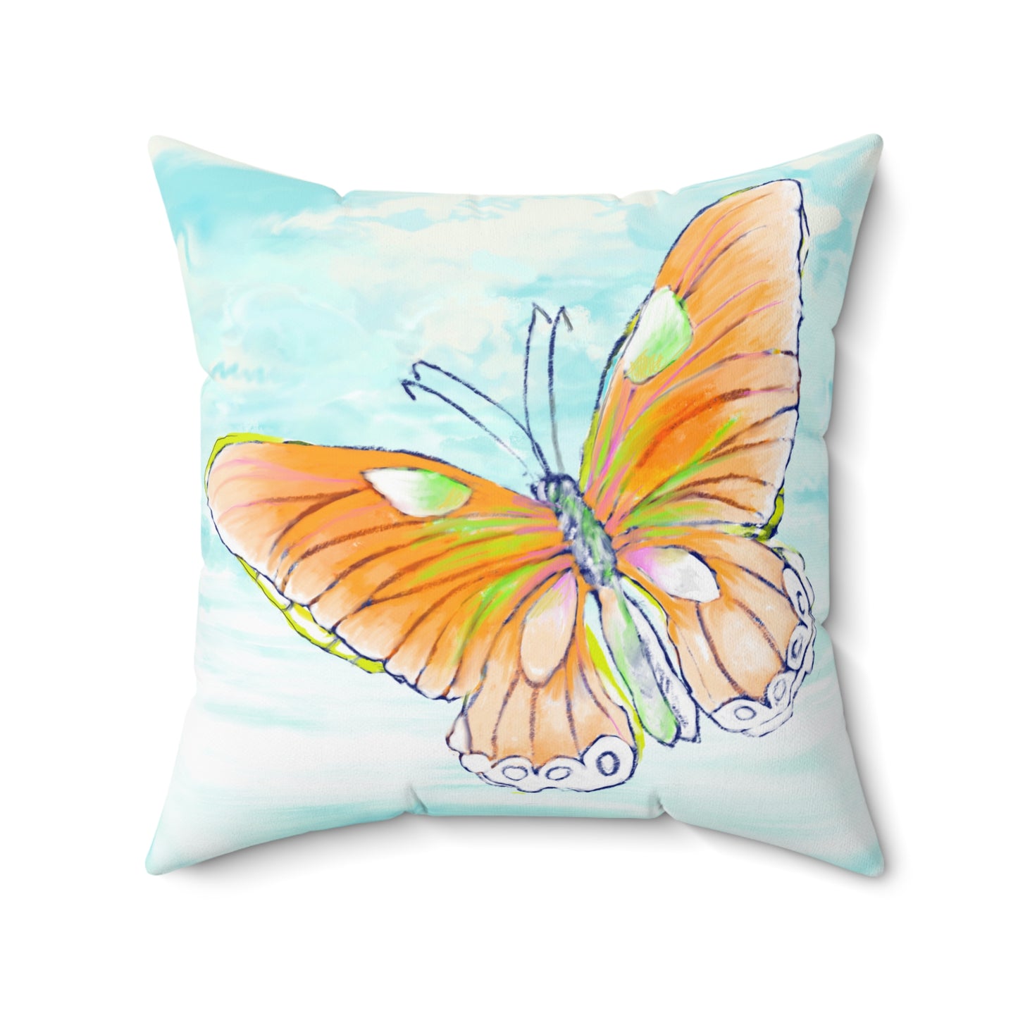 Square Pillow Butterfly Flutter Left Facing Orange