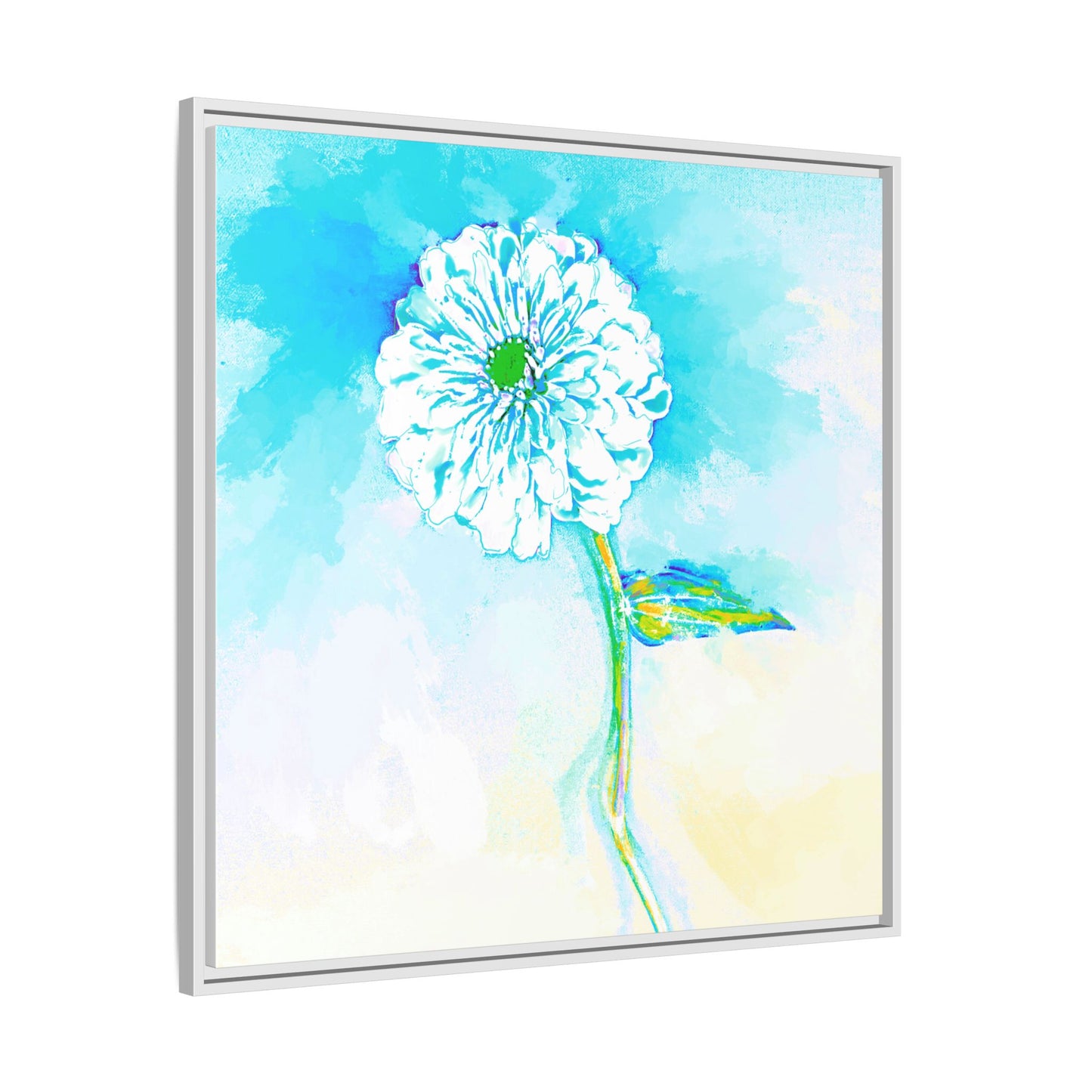 Zinnia Color Splash Matte Canvas Aqua Framed
