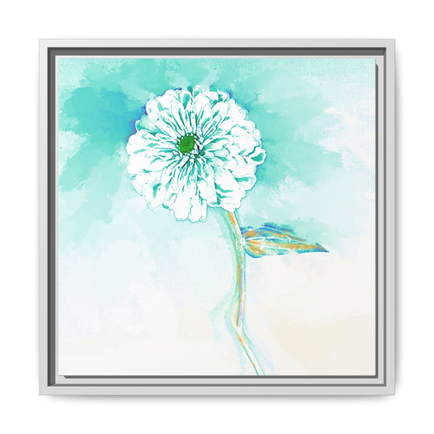 Zinnia Color Splash Matte Canvas Green Aqua Framed