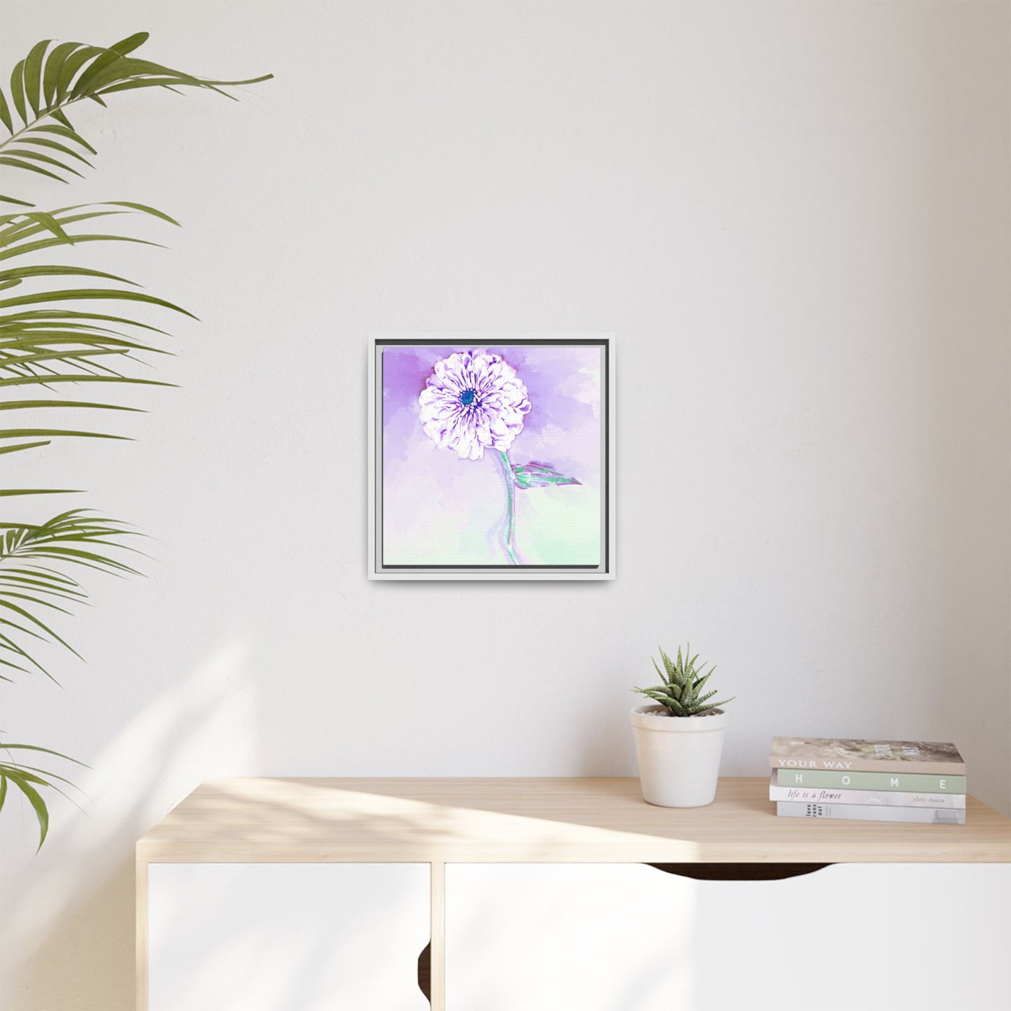 Zinnia Color Splash Matte Canvas Light Purple Framed
