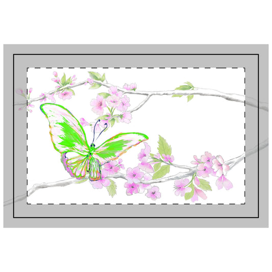 Butterfly Blossom Glide, Quilted Placemat Polyester, Green, Background Fabric Brighter White, #9