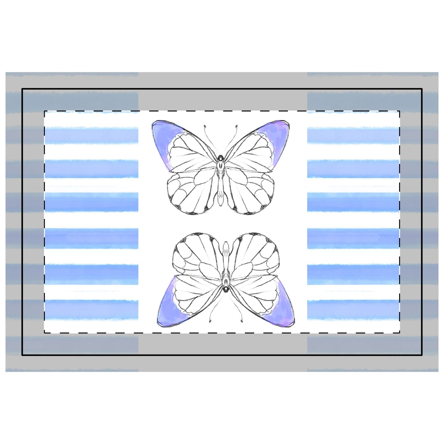 Butterfly Chroma Stripes, Poly Quilted Placemat, Periwinkle Blue, Fabric Background Bright White