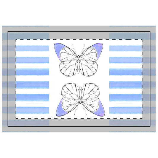 Butterfly Chroma Stripes, Poly Quilted Placemat, Periwinkle Blue, Fabric Background Bright White