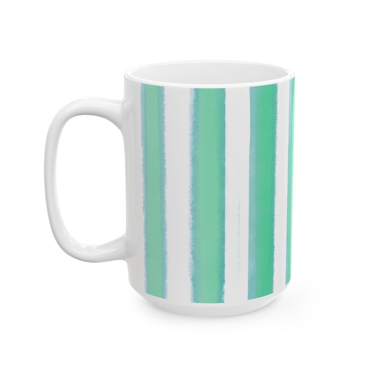 Watercolor Stripes Ceramic Mug in Green Aqua