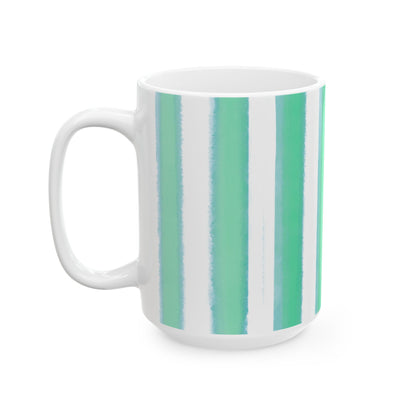Watercolor Stripes Ceramic Mug in Green Aqua