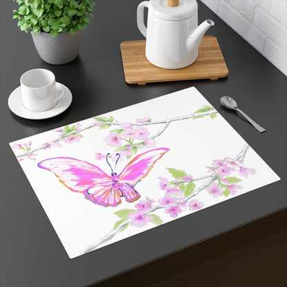 Butterfly Blossom Glide Cotton Twill Placemat, Creamier White 1pc. Pink, # 3