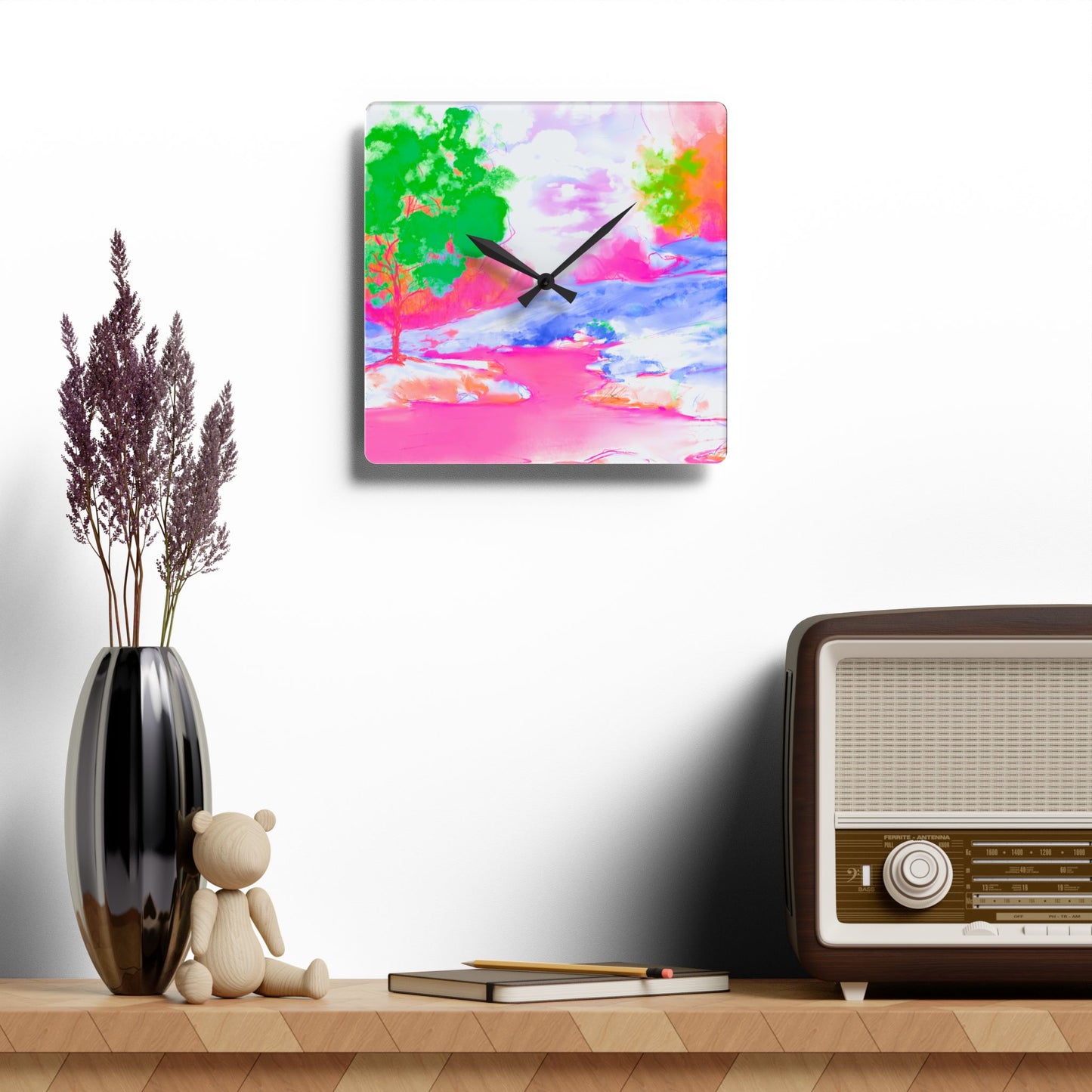 Joyful Landscapes  Wall Clock, Pink  Skies