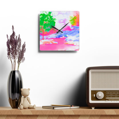 Joyful Landscapes  Wall Clock, Pink  Skies