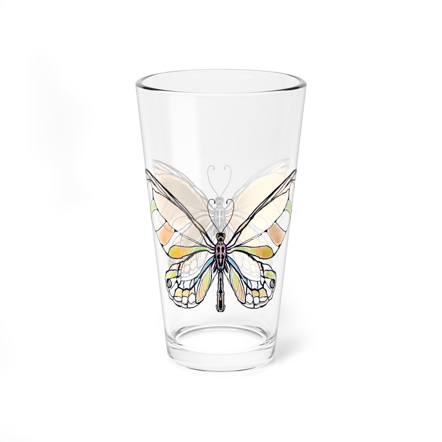 Mixing Glass, 16oz Butterfly Colorful Watercolor