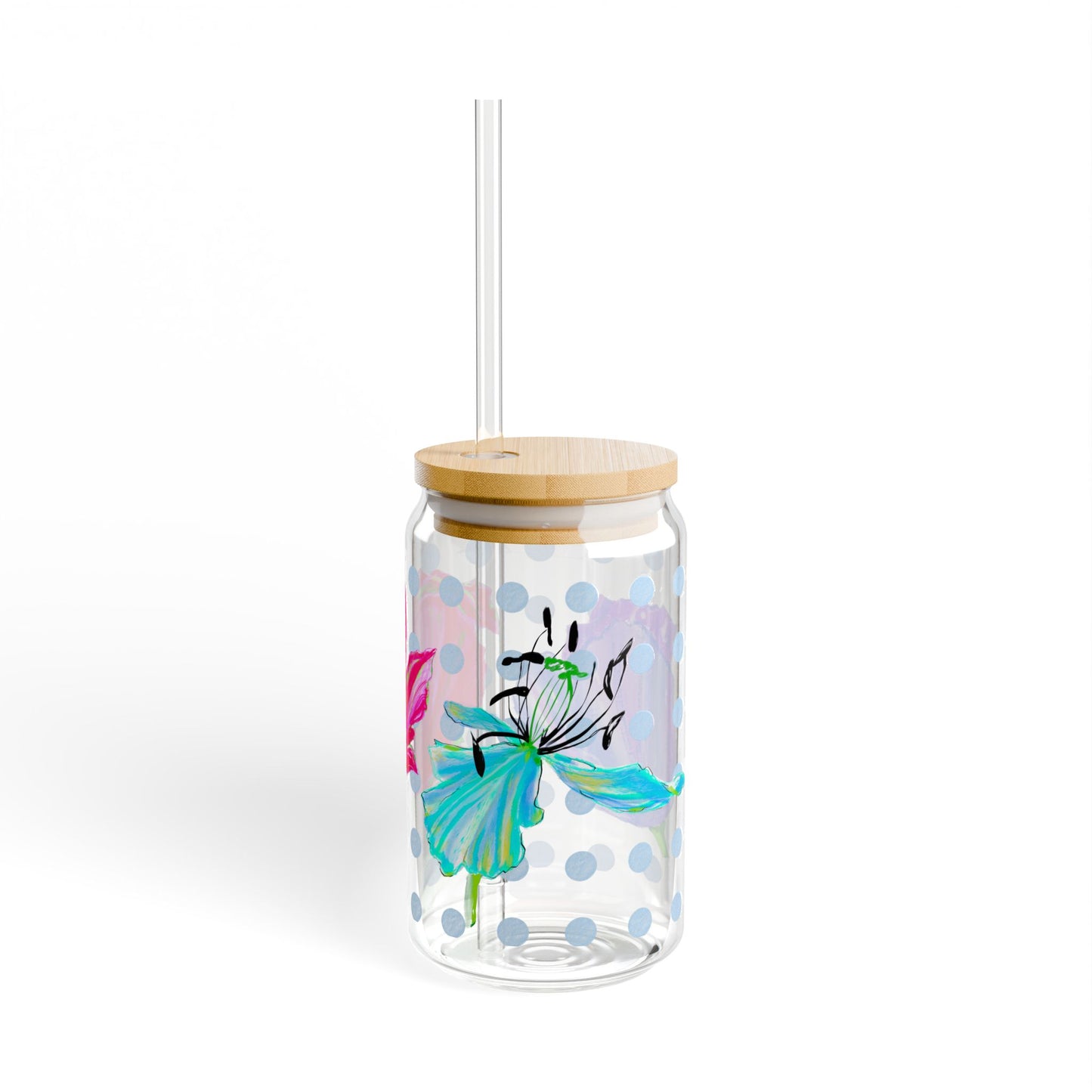 Vibrant Tulips Sipper Glass, 16oz, Raspberry, Aqua . Purple