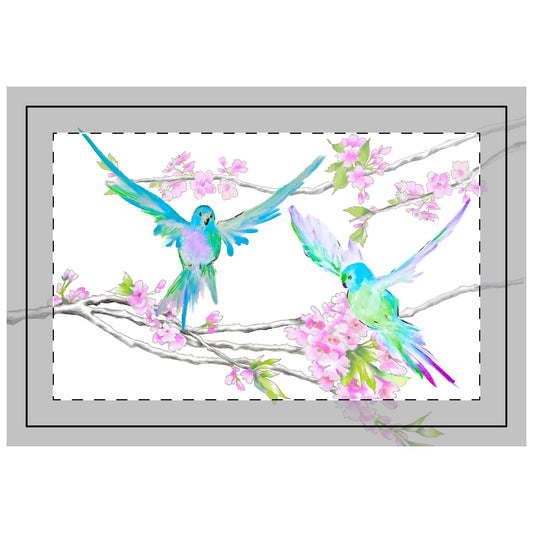 Blossoms & Birds in Pink, Poly Quilted Placemat, Background Bright White, # 7 Left Side