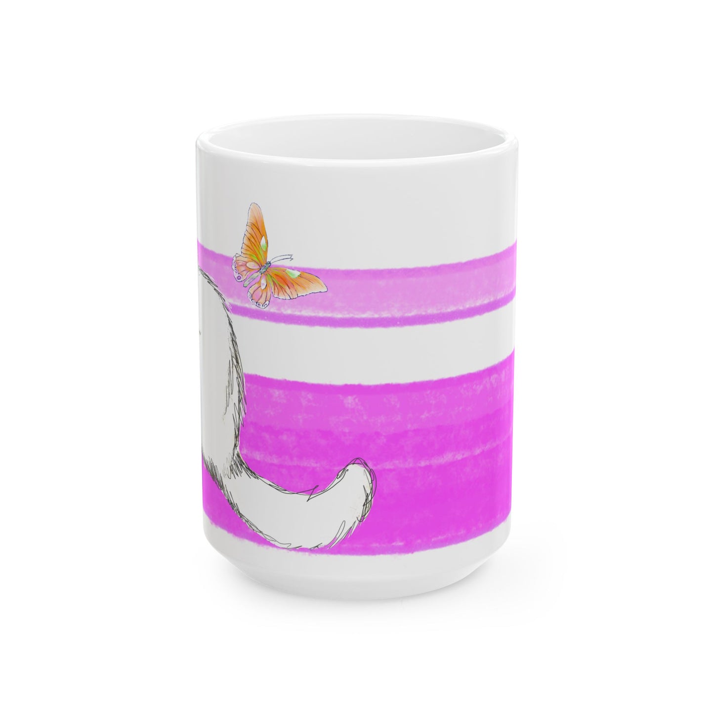Mega Stripe Kitty Butterfly Flutter Ceramic Mug Purplish Pink
