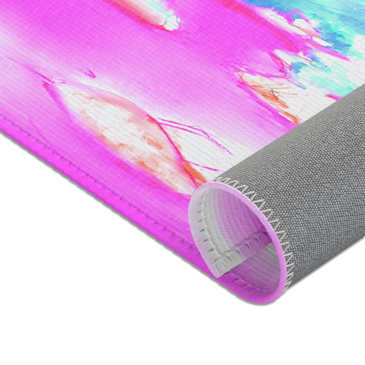 Inspirational Landscapes Indoor Area Rug "Peace perfect peace", Raspberry, Aqua, and Pink